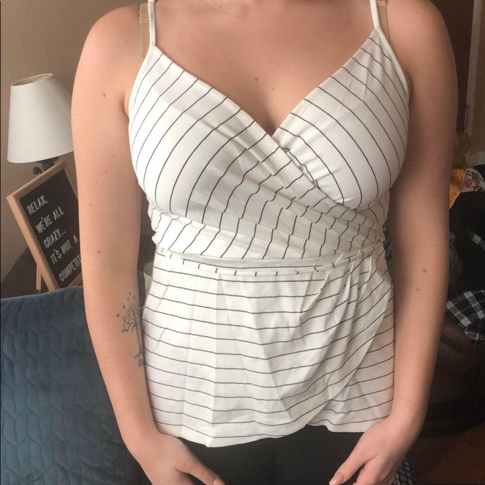 Black and white striped tied tank top